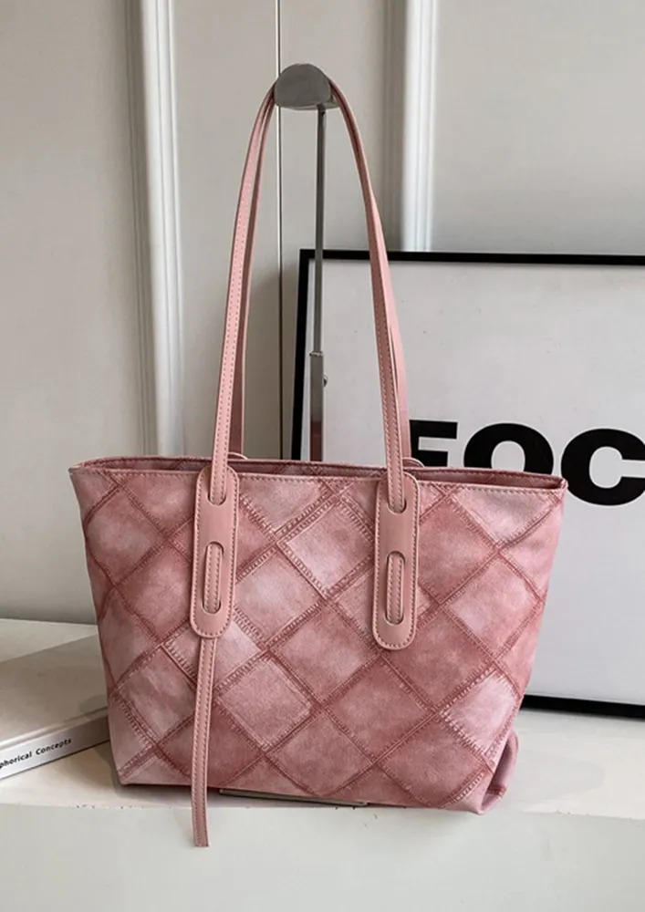 PINK DOUBLE STRAP GEOMETRIC TOTE BAG