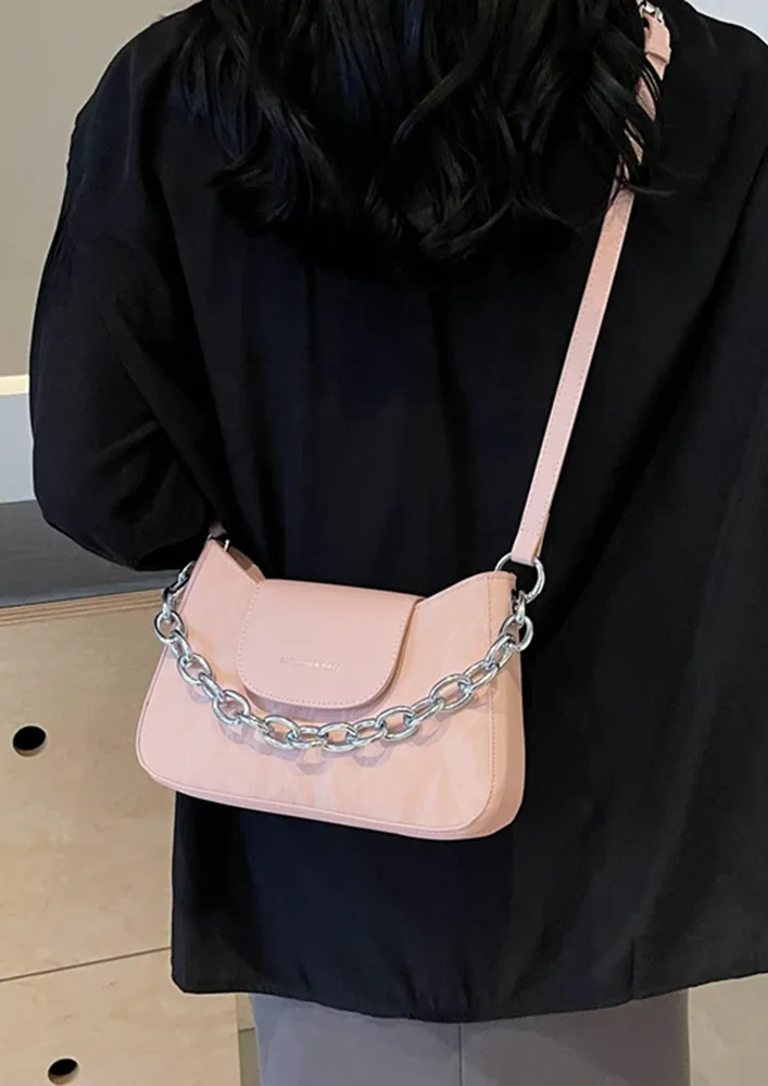 PINK BRAIDED STRAP SHOULDER BAG