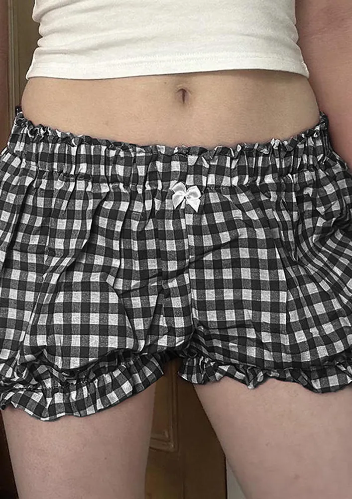 Black & White Gingham Print Balloon Shorts