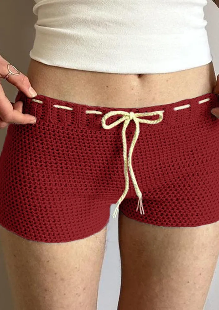 Low-rise Red Crochet Shorts