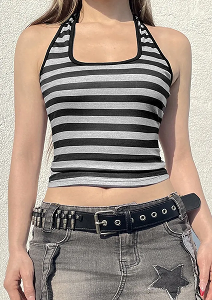 Striped Grey Halter Top