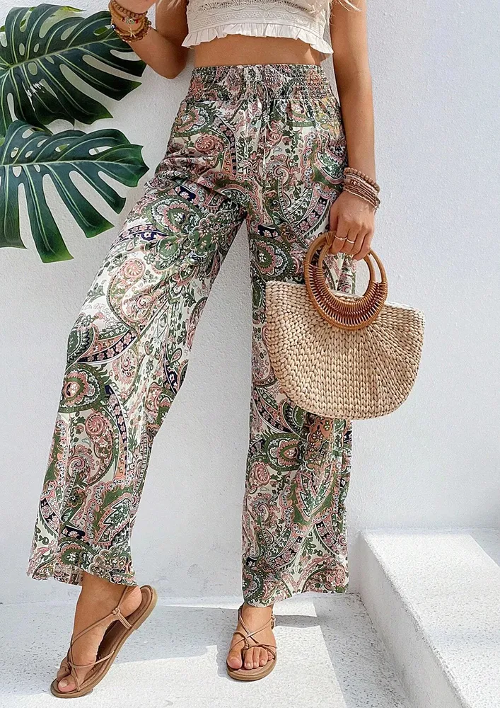 Ethnic Print High-waisted Wide Pants