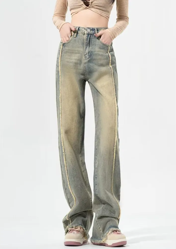 Frayed-trim Straight Jeans