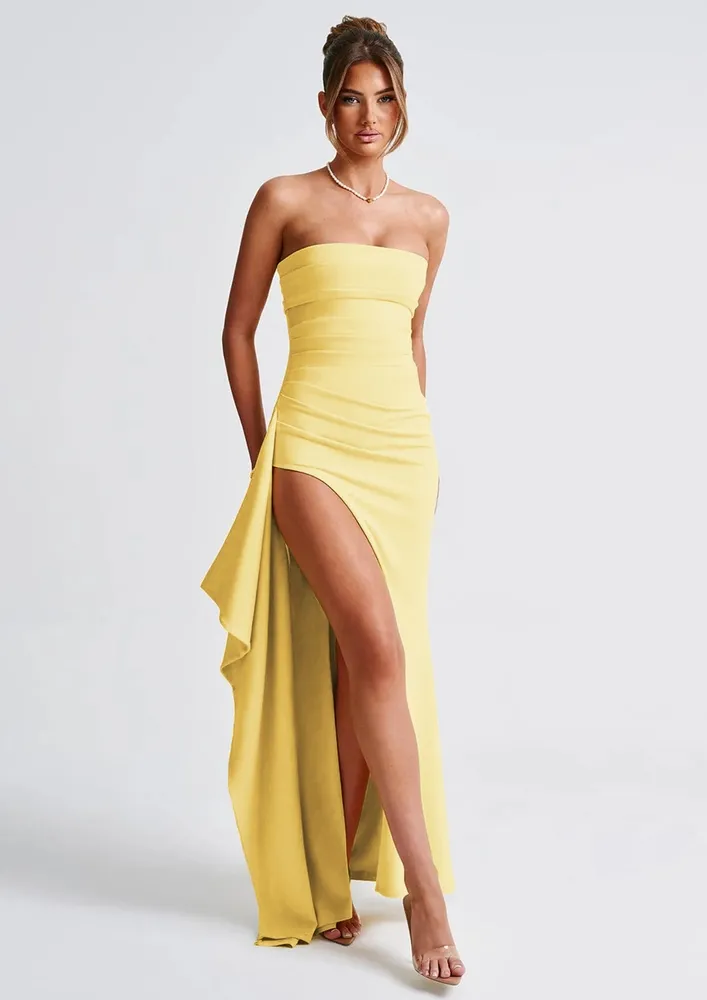 Light Yellow Slit Bandeau Dress
