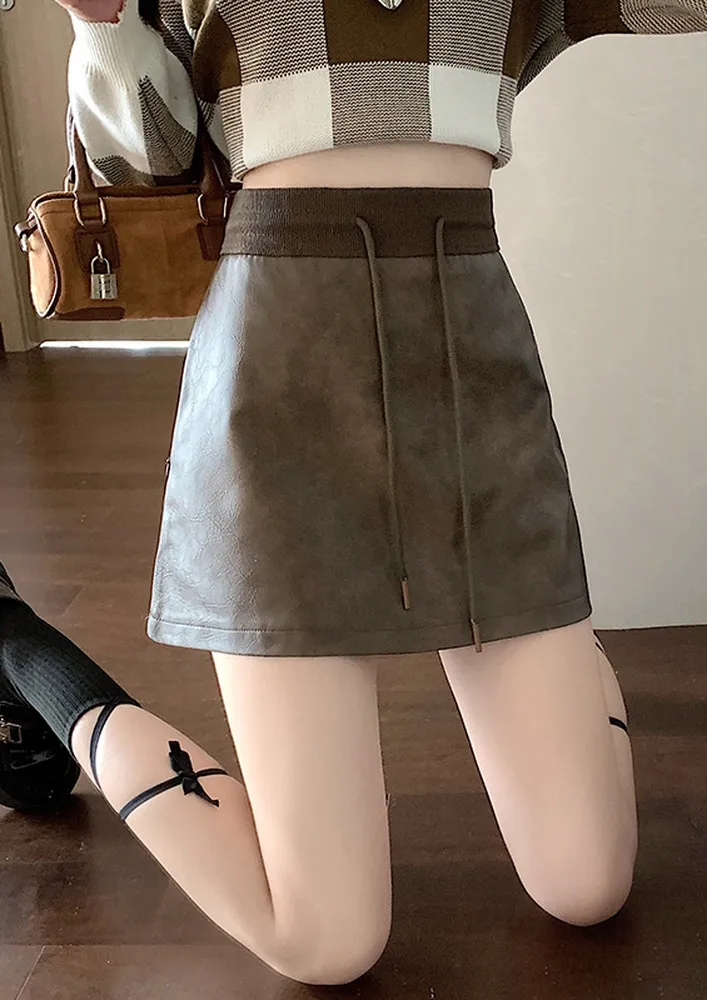 Brown Faux Leather Mini Skirt 
