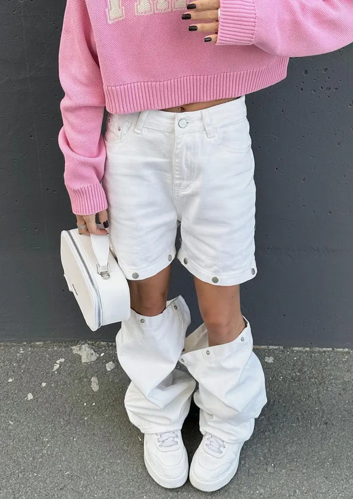 White Hollow Cut Straight Fit Jeans