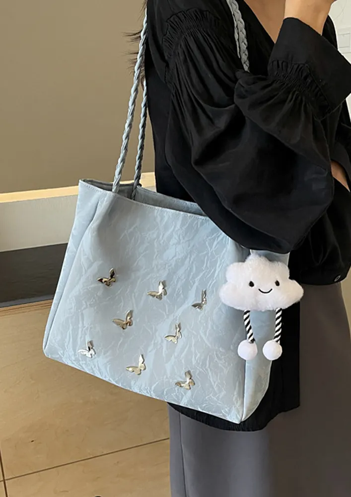 BLUE BRAIDED STRAP TOTE BAG