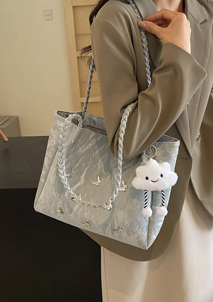 SILVER BRAIDED STRAP TOTE BAG