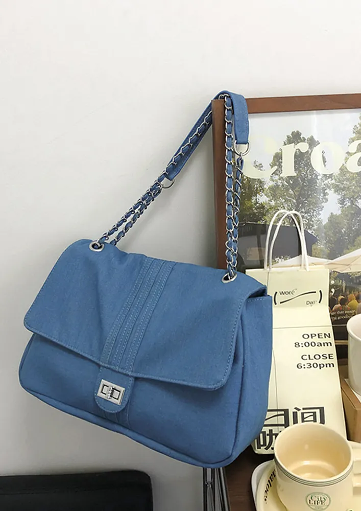 BLUE LAYERED STRAP DENIM SHOULDER BAG