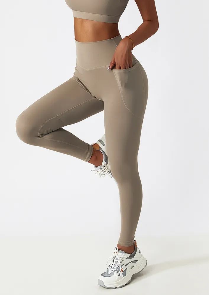 Brown Activewear Leggings With Pockets