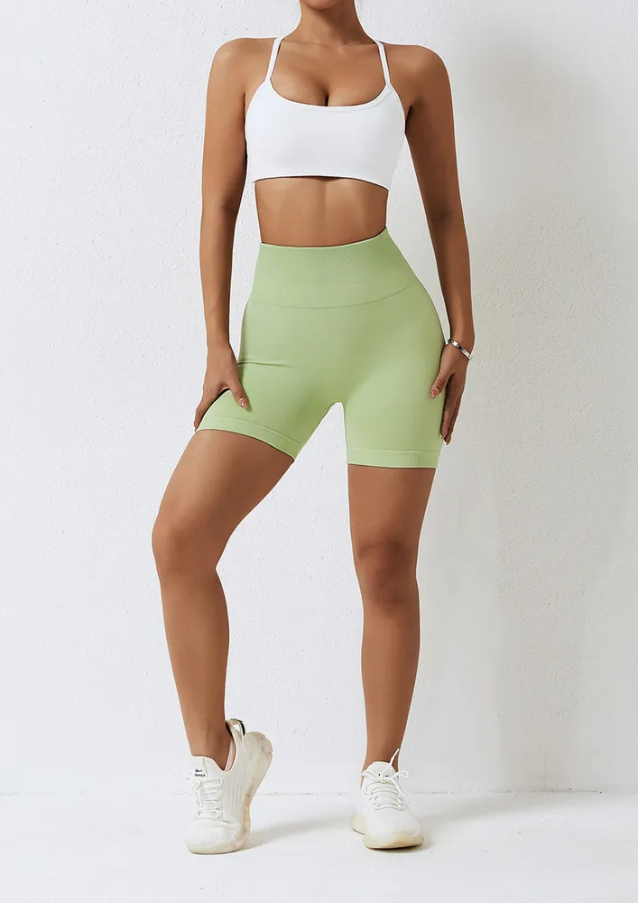 HIGH-WAIST LIGHT GREEN SPORTS SHORTS