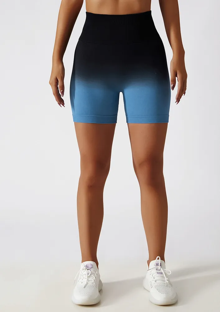 OMBRE DARK BLUE SEAMLESS RUNNING SHORTS