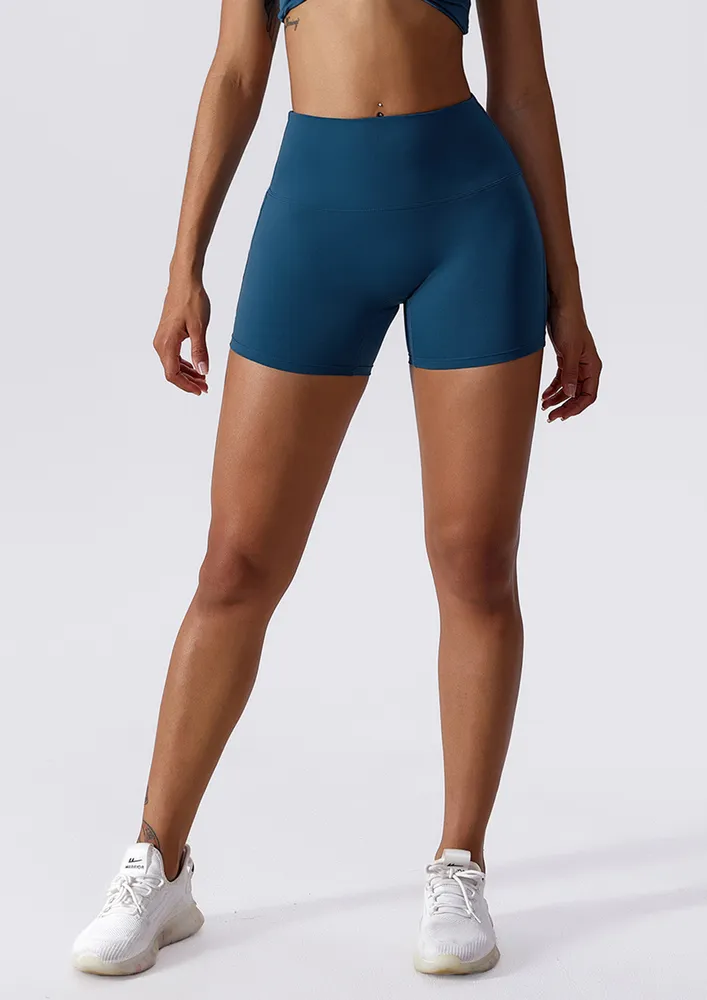 HIGH-WAISTED DARK BLUE SPORTS SHORTS