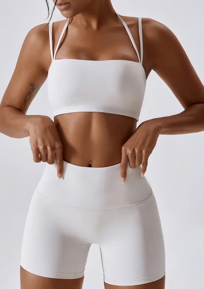 HIGH-WAISTED WHITE SPORTS SHORTS