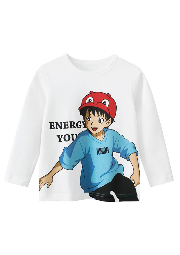 Boys White Regular Graphic Print T-shirt