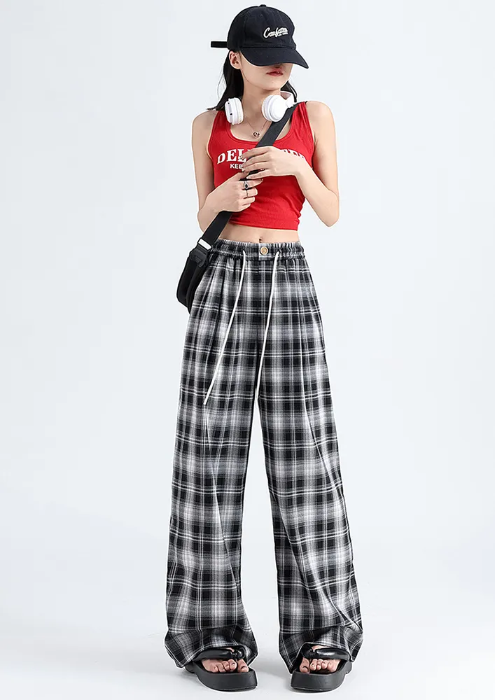 Black Plaid Pattern Wide-fit Pants