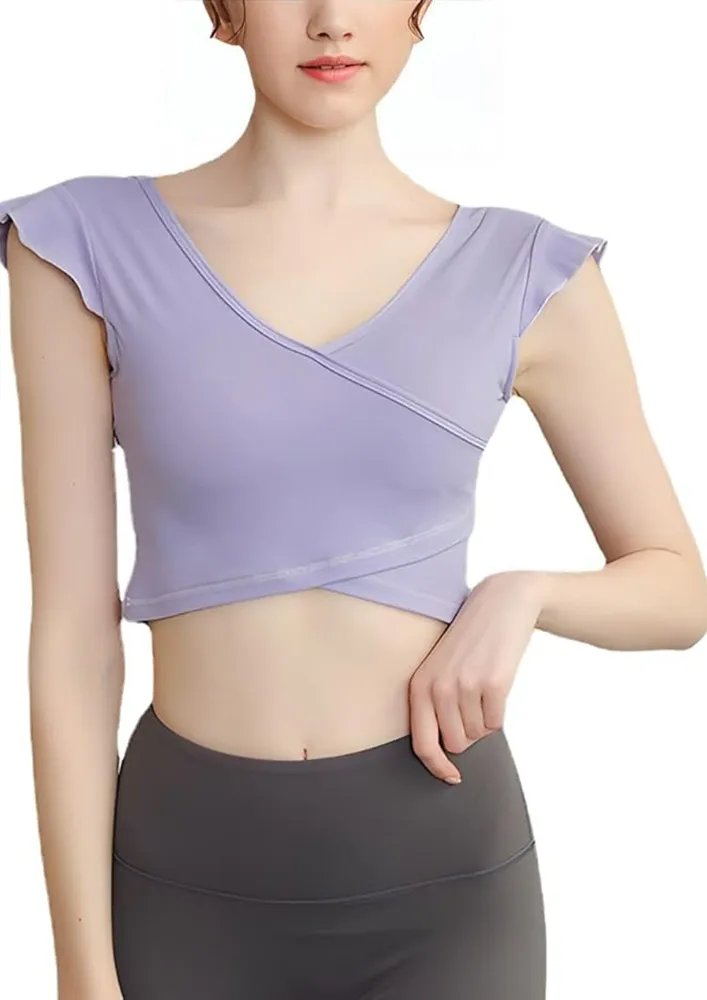 Purple V-neck Curved-hem Sports Top