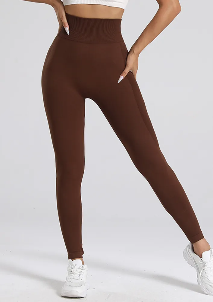 Brown Sculpted High-waist Sports Tights