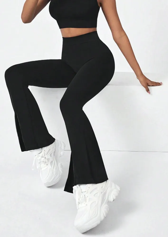 Black Slit Activewear Flare Pants