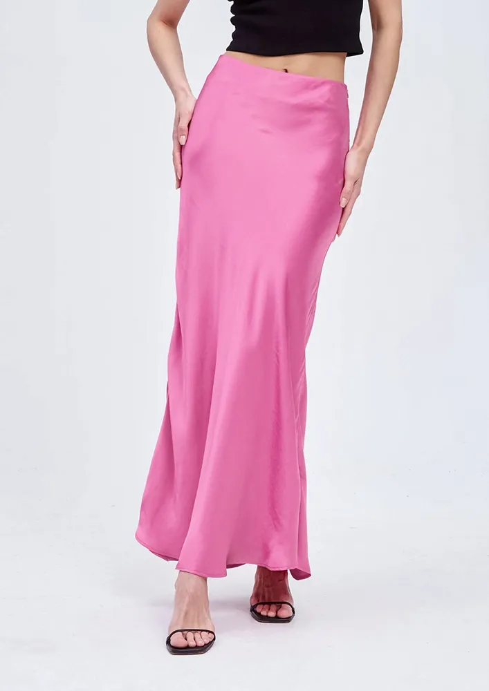 Pink Satin Maxi Skirt