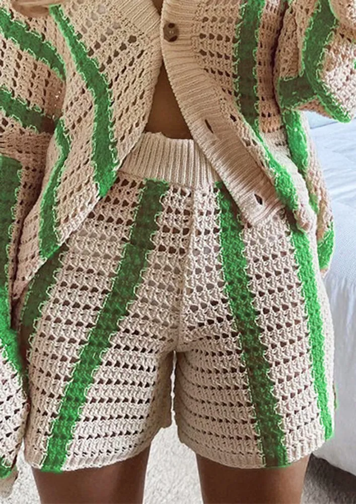 Green Stripes Semi-sheer Shorts