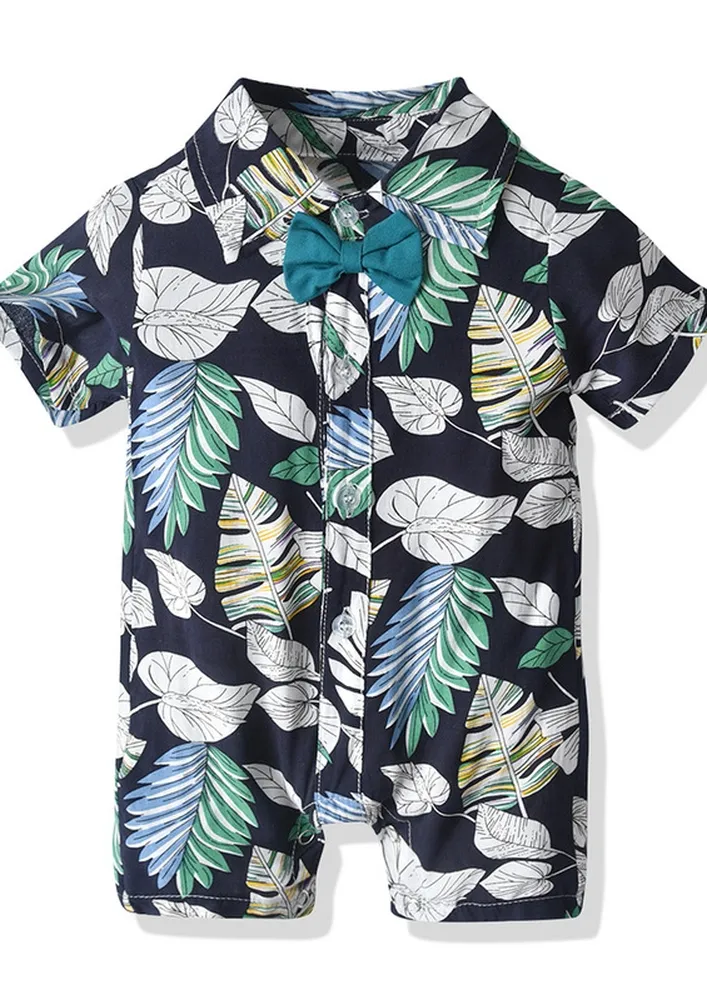 Boys Green Leaf Print Onesie