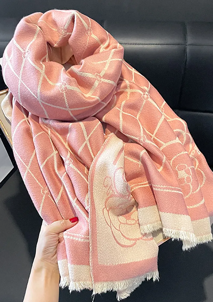 PINK SPUN YARN PRINTED SCARF