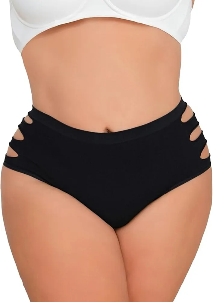 Plus Size Black Cut-out Detail Hipster Brief