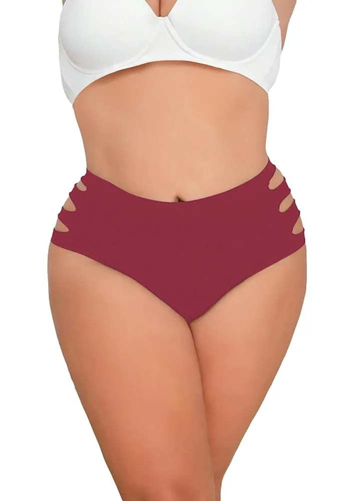 Plus Size Red Cut-out Detail Hipster Brief