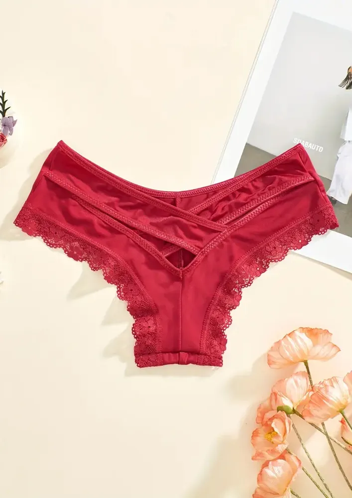 Red Cut-out Detail Plus Size Hipster Brief