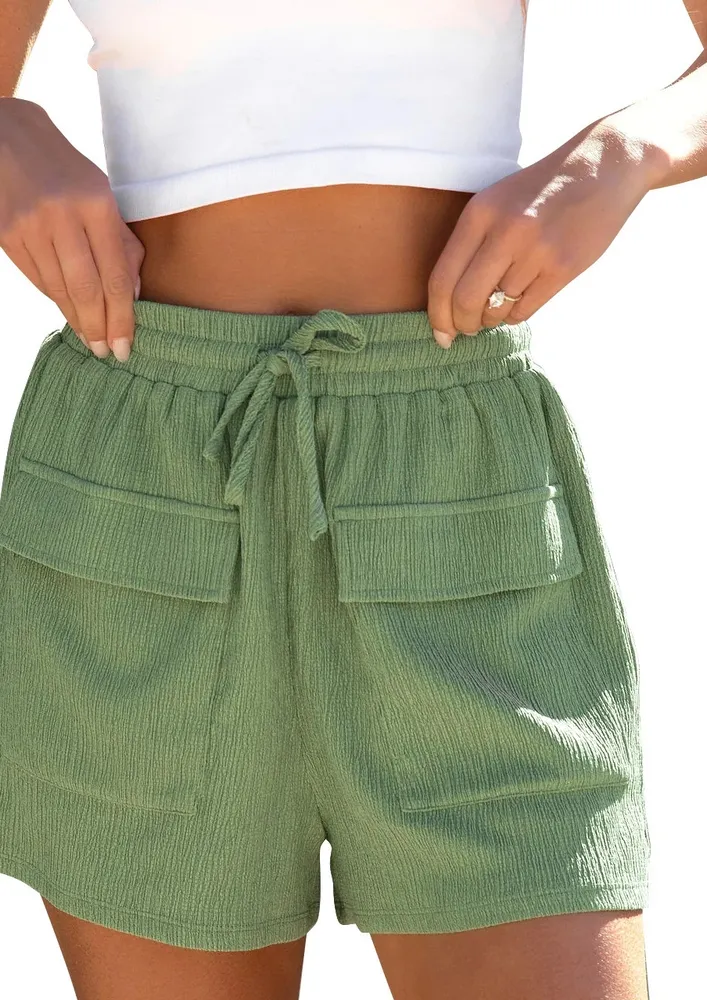 Green Wide Leg Drawstring Waist Shorts