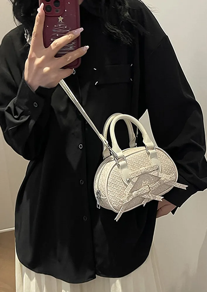 OFF-WHITE TEXTURED BOW-KNOT DECOR HANDBAG