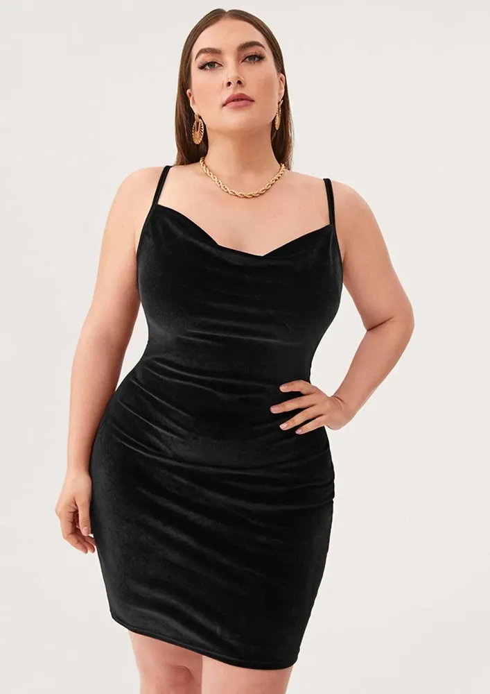 Black Cowl Neck Plus Size Bodycon Dress