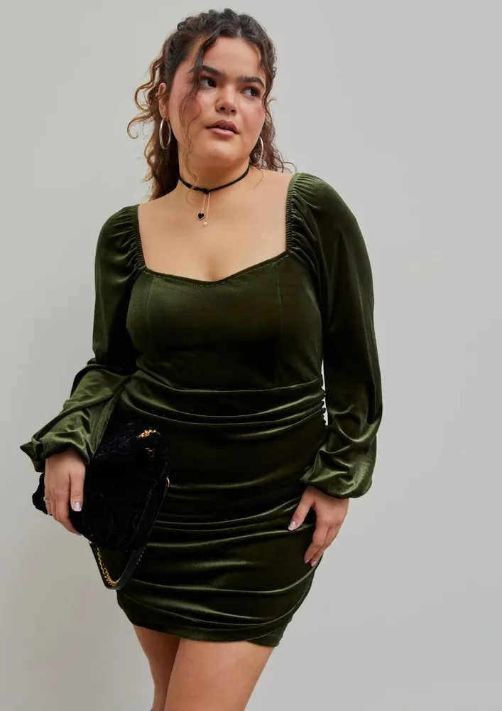 Gathered Detail Full Sleeve Bodycon Dress