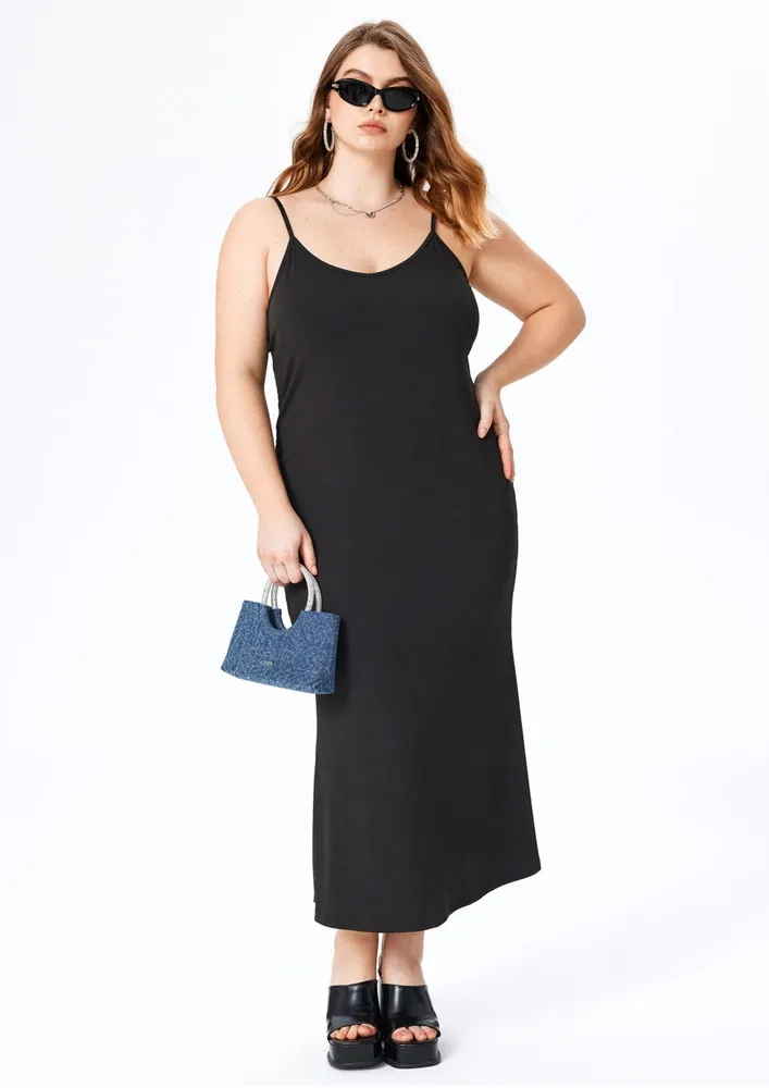 Black Strappy Plus Size Midi Dress