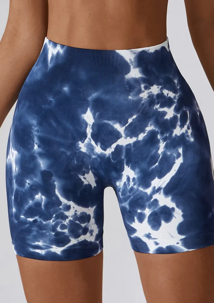 PRINTED DEEP BLUE TIE-DYE GYM SHORTS