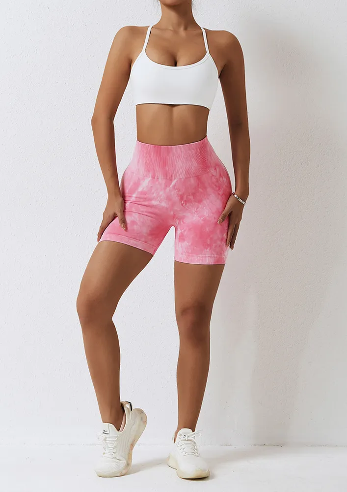 PRINTED PINK TIE-DYE PRINT GYM SHORTS