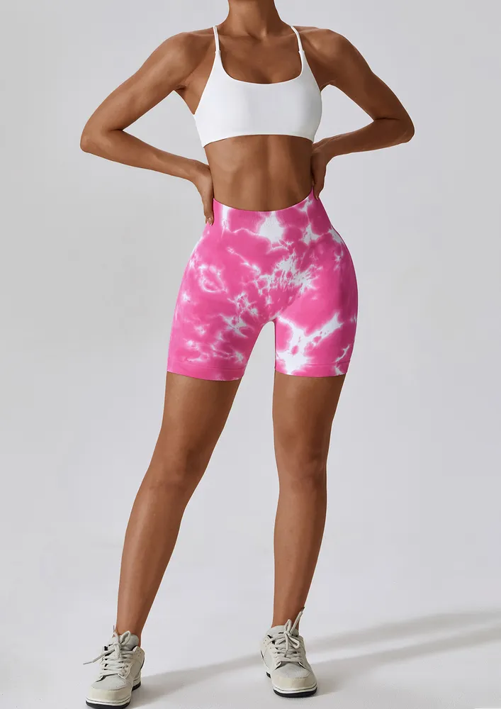 PRINTED PINK TIE-DYE PINK GYM SHORTS