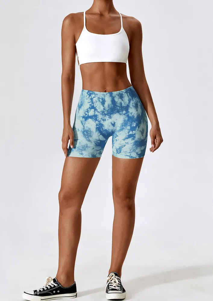 TIE-DYE PRINT WHITE YOGA SHORTS