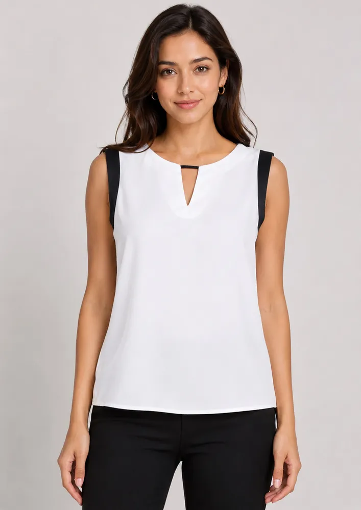 WHITE CONTRAST TRIM SLEEVELESS TOP