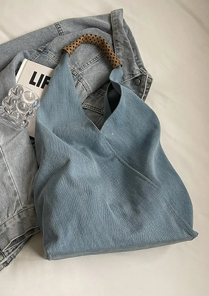 LIGHT BLUE FADED DENIM HOBO BAG