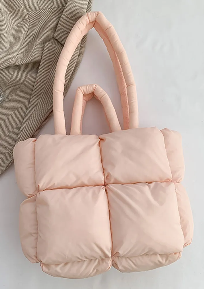 PINK QUILTED PUFFER TOTE BAG