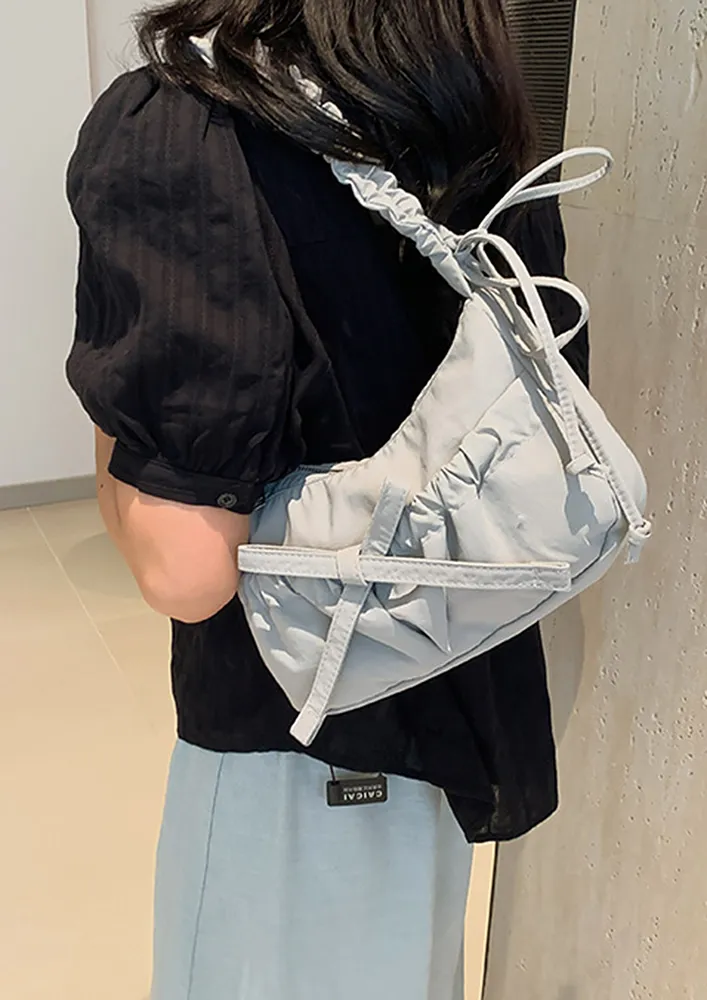 GREY RUCHED STRAP NYLON SHOULDER BAG