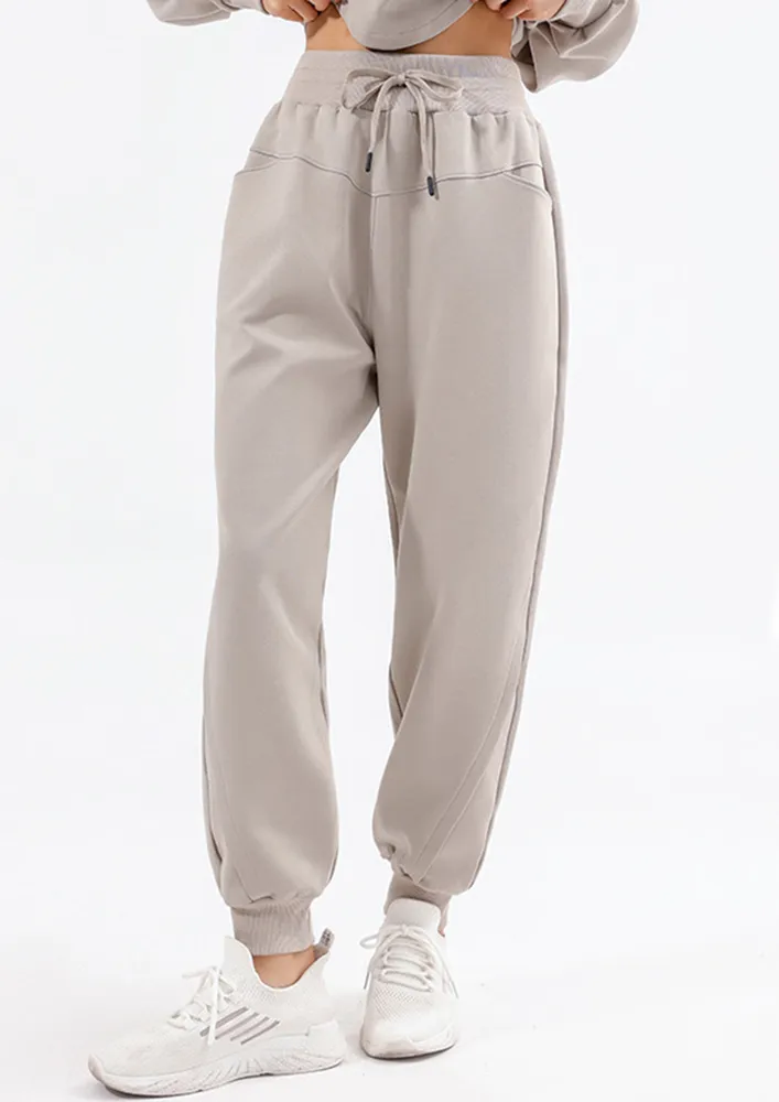 Beige Drawstring-waist Activewear Joggers