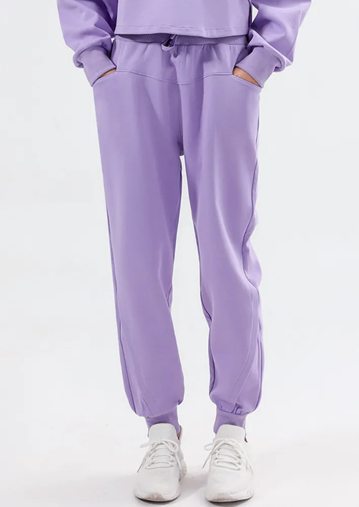 Purple Drawstring-waist Activewear Joggers