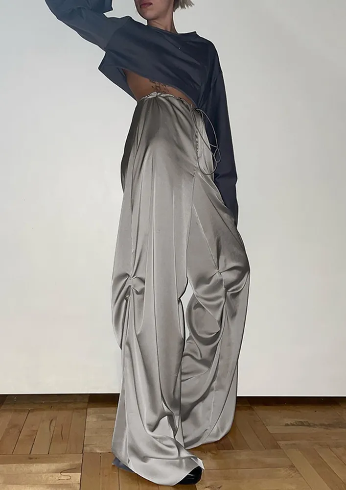 Pleated Detail Straight Grey Pants