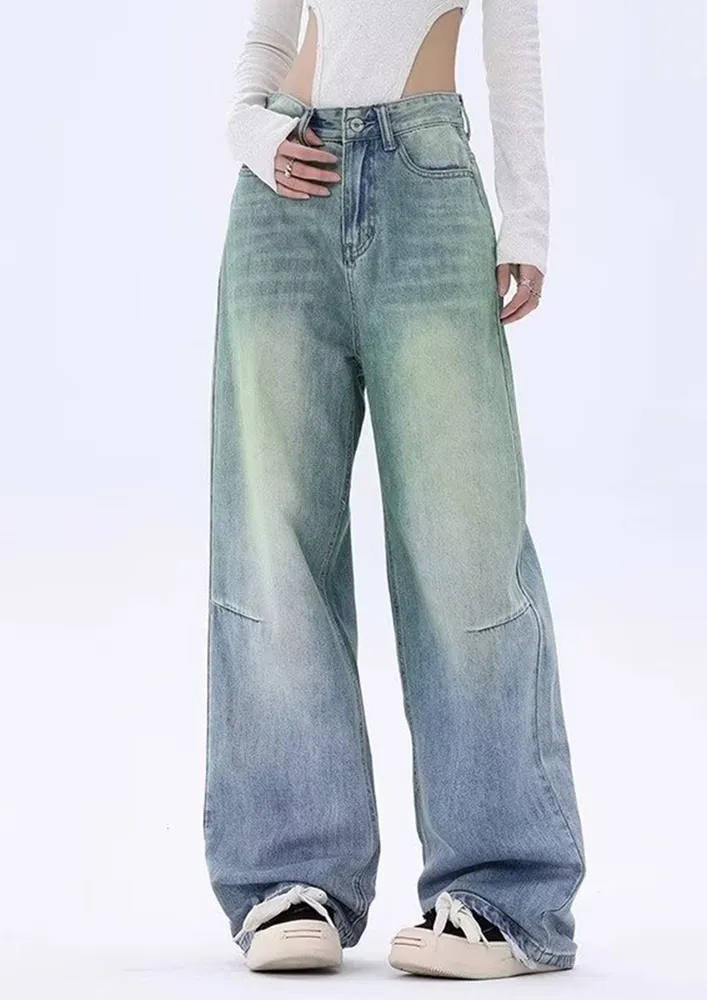 Green Faded-effect Boyfriend Fit Jeans