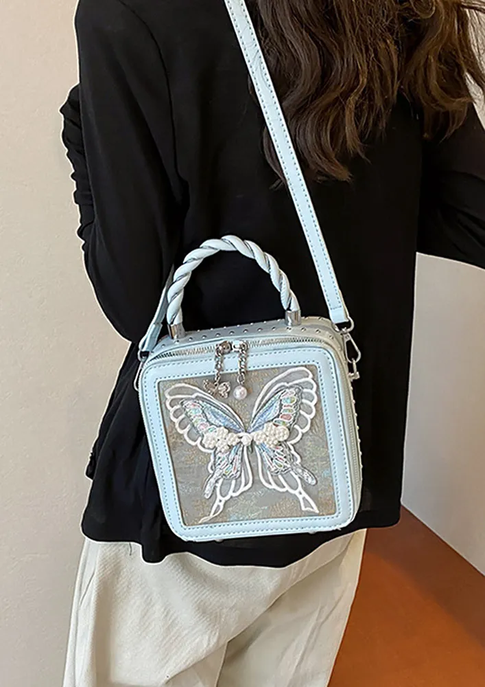 BLUE BUTTERFLY-SHAPED APPLIQUE CROSSBODY BAG