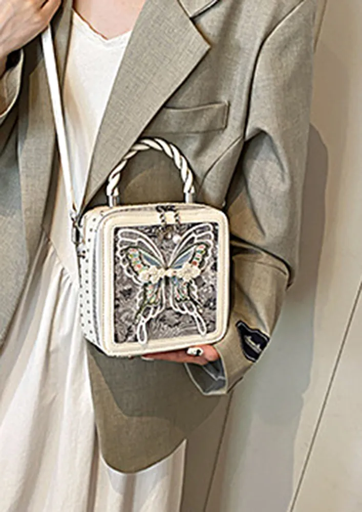 WHITE BUTTERFLY-SHAPED APPLIQUE CROSSBODY BAG