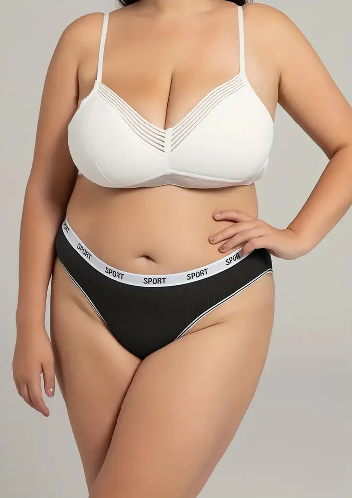 Plus Size Black Cotton Blend Bikini Brief